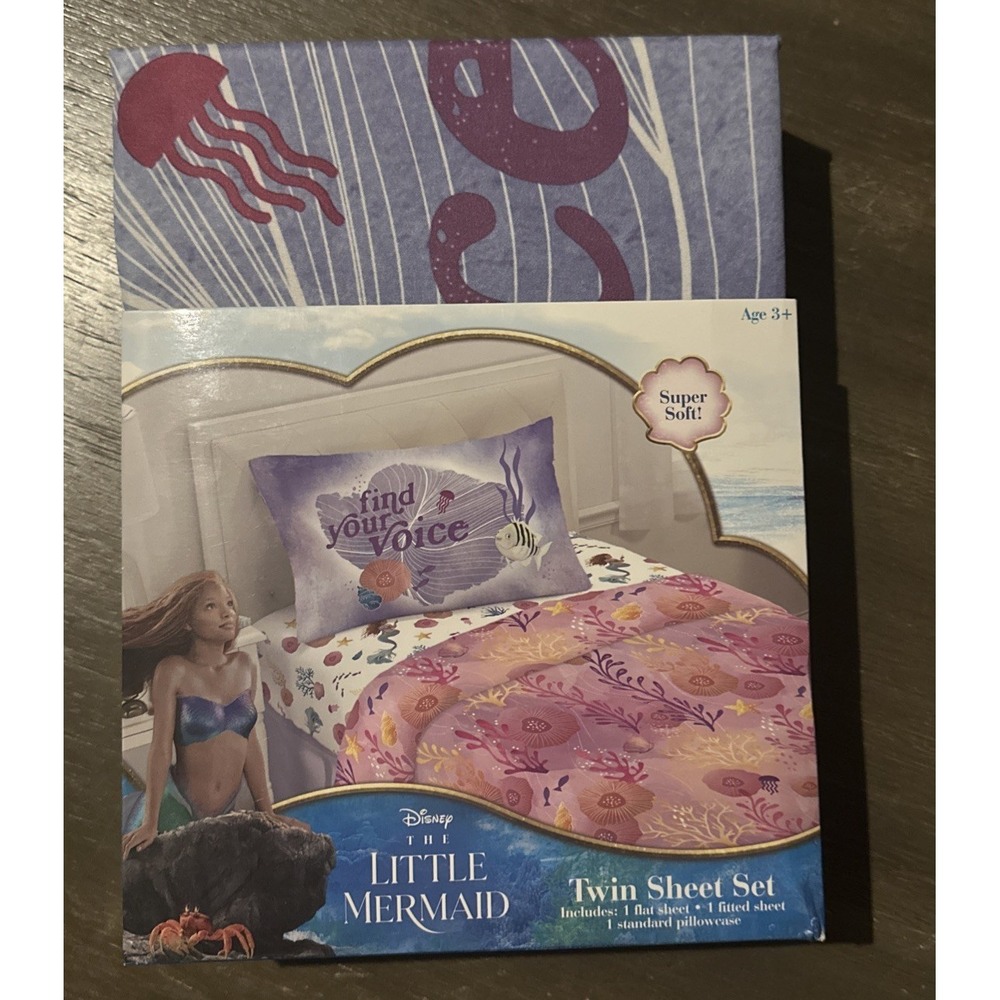 New The Little Mermaid Find Your Voice TWIN Size Sheet‎ Set Aquatic Outline